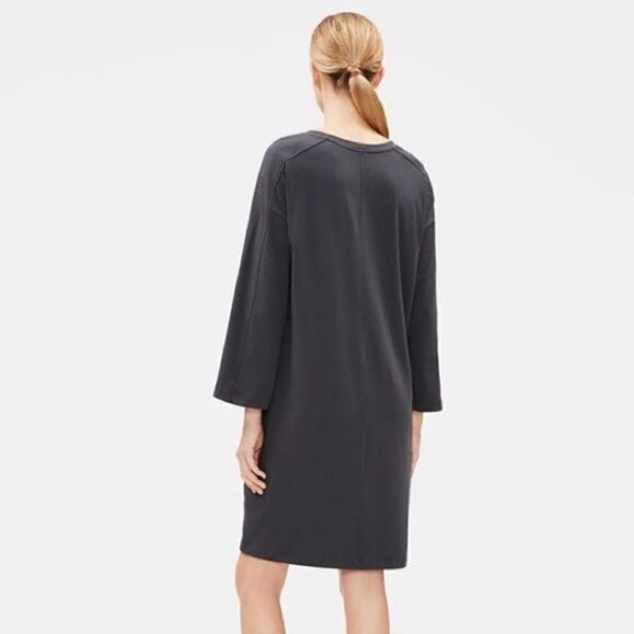 Eileen Fisher Crewneck Jersey Dress With Pockets Graphite Sz S - Picture 3 of 5